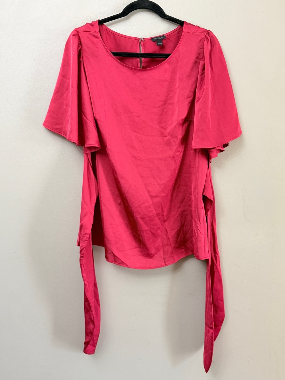 Ann Taylor Factory Fuchsia Pink Flutter Sleeve Tie Back Top M